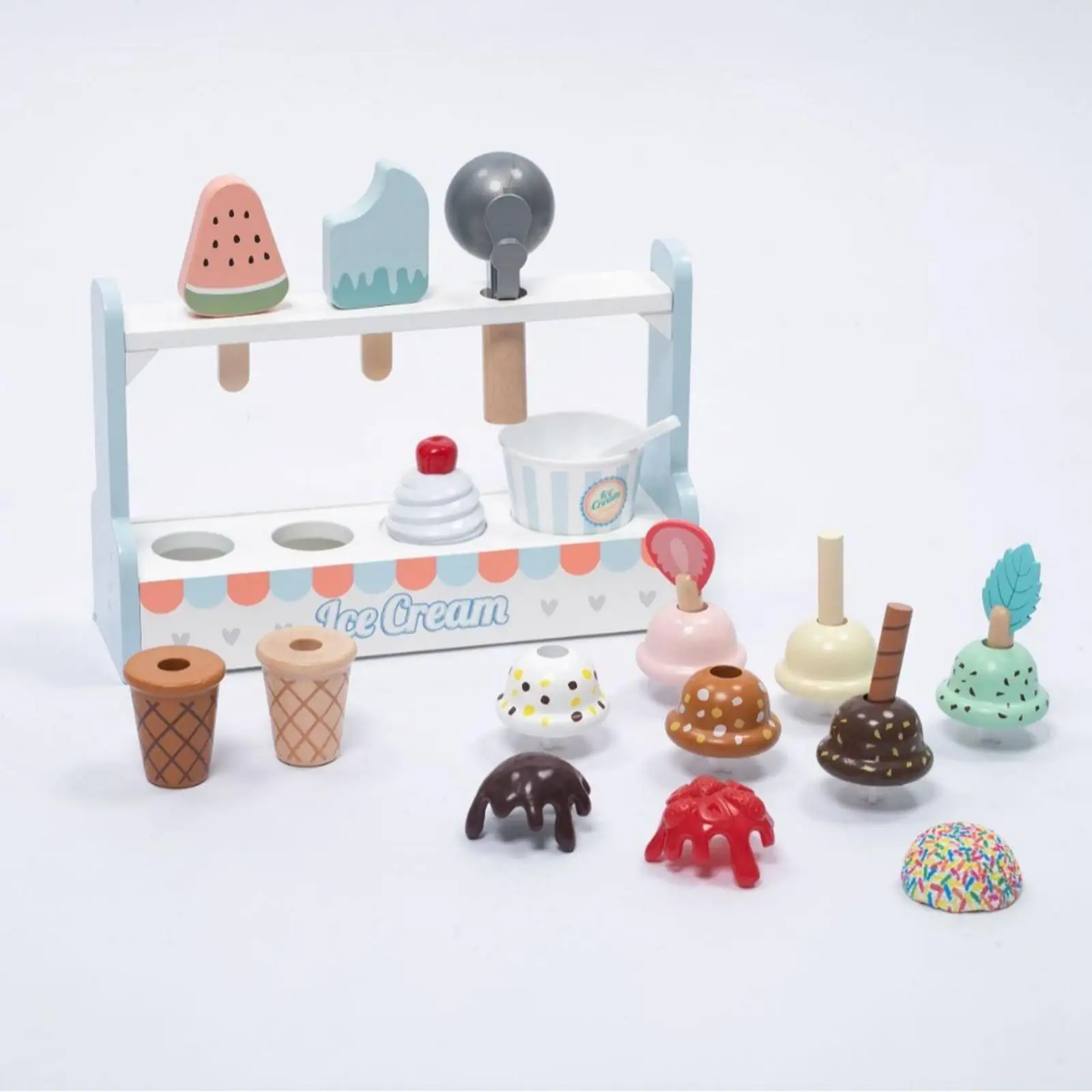 Wooden Ice Cream Set with Wooden Stand Food Toys Set for Children Kids Gifts