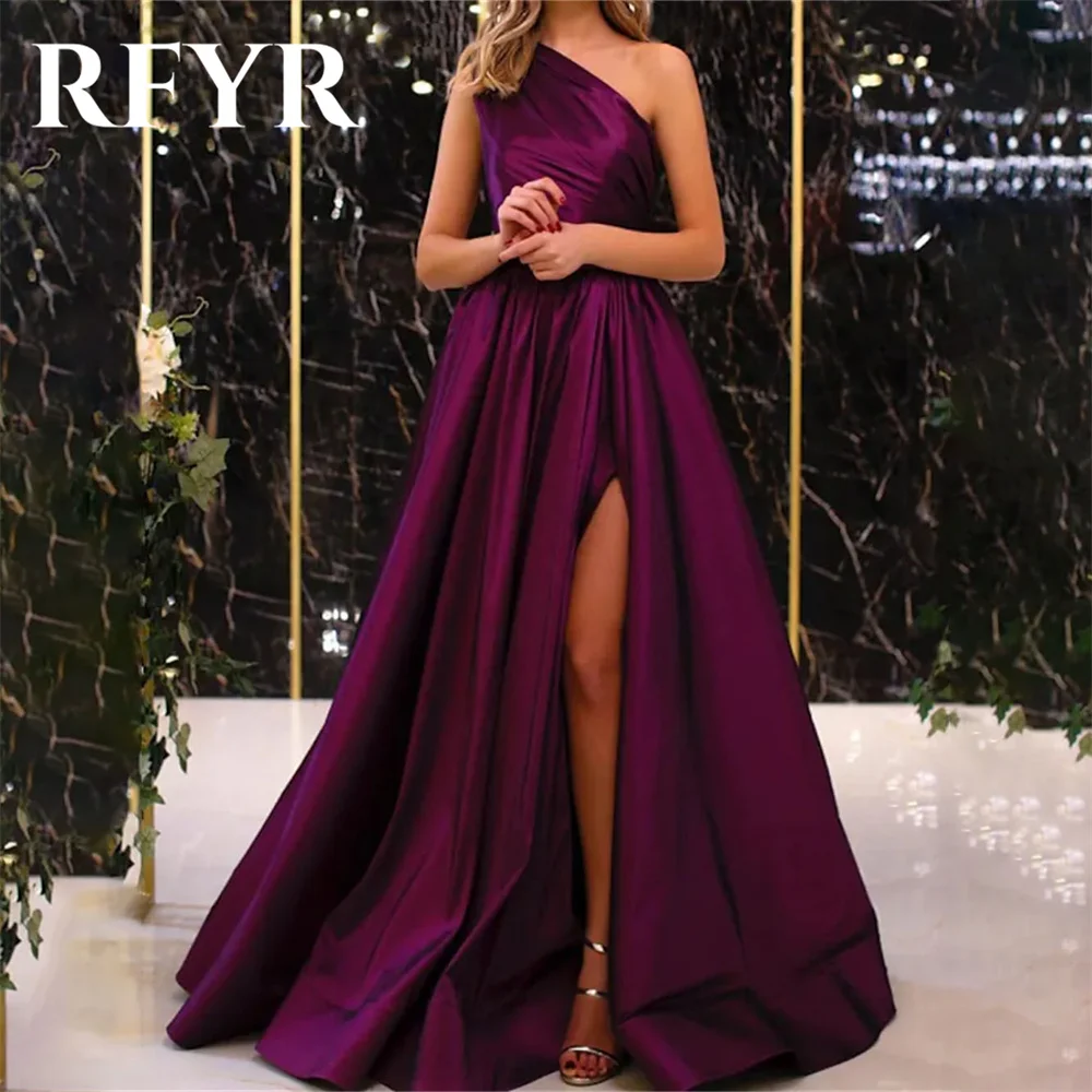 

RFYR A Line Purple Prom Dress Stain One Shoulder Celebrity Dresses Women's Evening Dress Pleat Formal Gown with Split 프롬 드레스