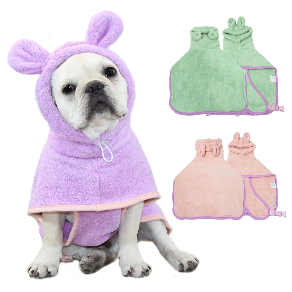 BathrobeforDogsSuperAbsorbentFastDryingHoodedCutePetBathrobe