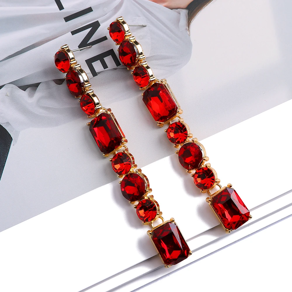 Dangle Earrings Drop Earrings Pendant Earrings Long Earrings Crystal Earrings Geometric Earrings Colorful Geometric Crystal Glass Long Dangle Earrings For Women Vintage Luxury Pendant Jewelry Party Gift Y2k Accessories