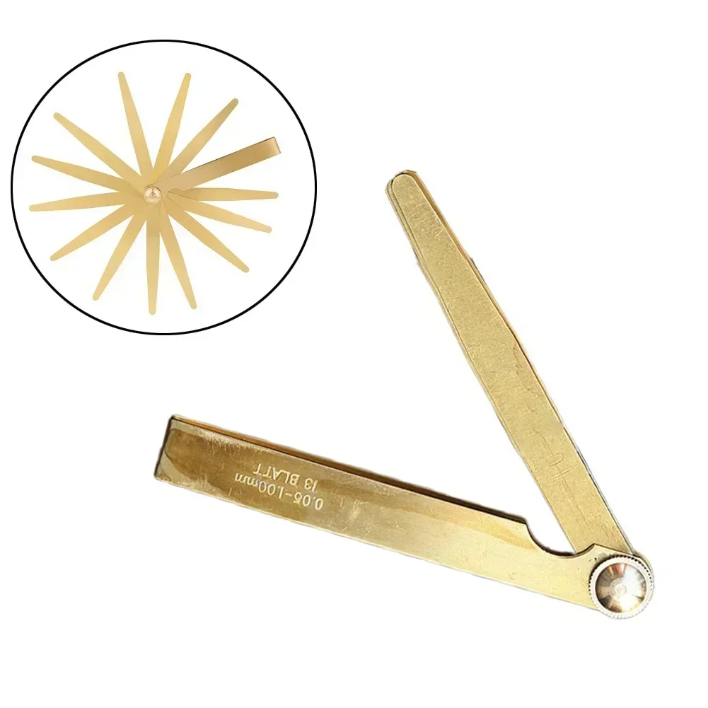 Feeler Gauges High Precision Metric Brass Foldable 0.05-1m 13 Blade Brass Measure Tool 13pcs