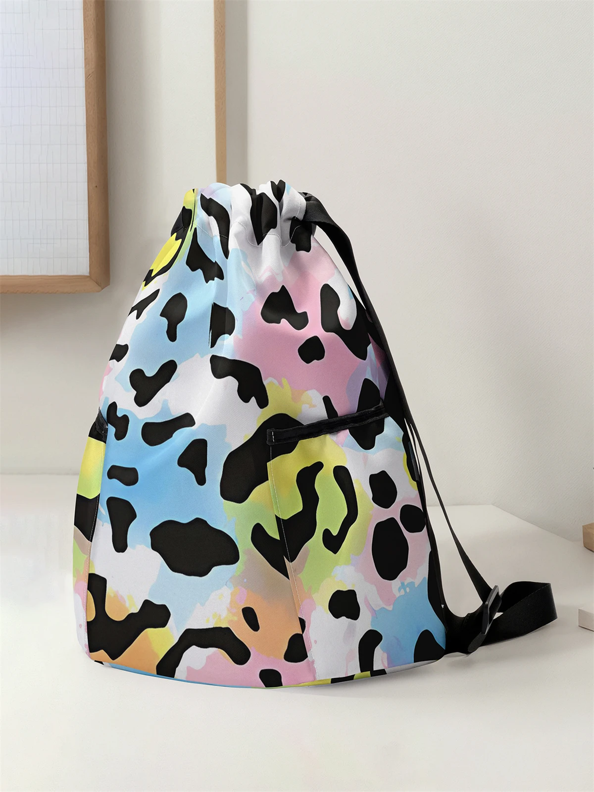Leopard Pattern Drawstring Backpack - Large Capacity Durable Fitness Bag, Adjustable Shoulder Straps, Sports Beach Backpack