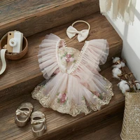 Ma & baby – barboteuse pour bébé fille de 0 à 24 mois, combinaison pour nouveau-né, tenue princesse en Tulle avec broderie florale, vêtements de fête d'anniversaire 3