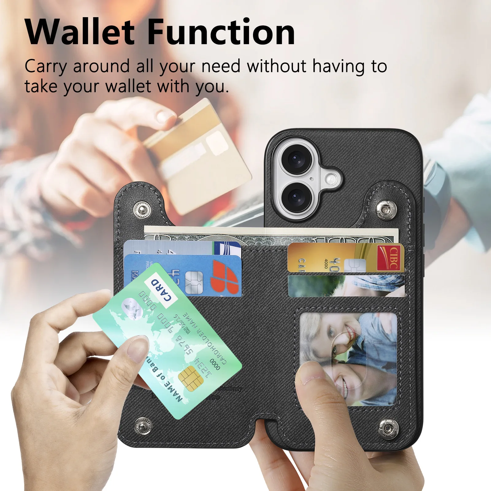 Fabric Stand Wallet Case with Ring Bracket and Card Holder Phone Cover