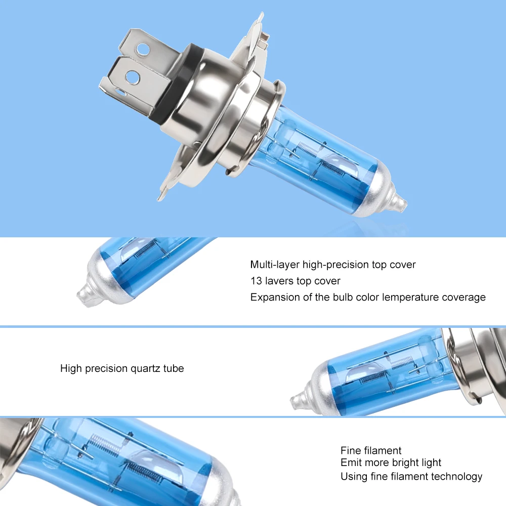 Halogen Headlight Bulb Car Accessories H4 60/55W 12V High Low Beam P43T 9003 Super Xenon White 6000K