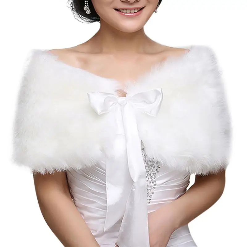 

Women Winter One Size Warm Faux Fur Cape Cloak Wedding Wrap Bridal Shawl for Jac
