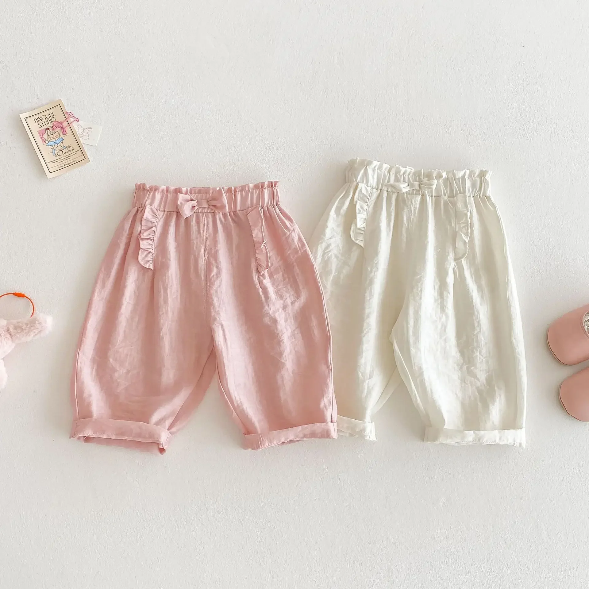 Girls' Bow Mosquito Control Pants 2025 Summer New Style Baby Solid Color Casual Pants Thin Children's Sweetness