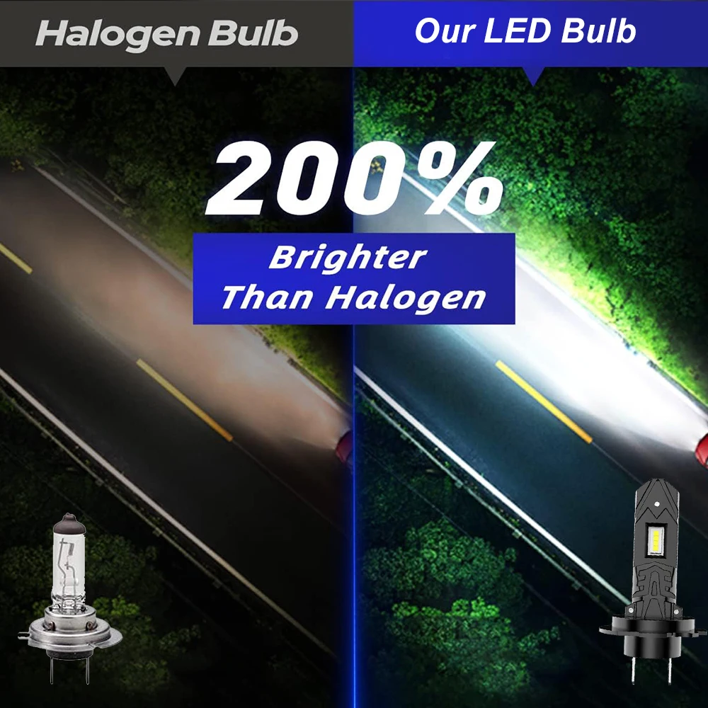 H7 LED 200W High Power H7 Socket LED Car Headlight Turbo Bulb 6000K 60000LM CSP Chip Mini Led Light Plug & Play 2Pcs