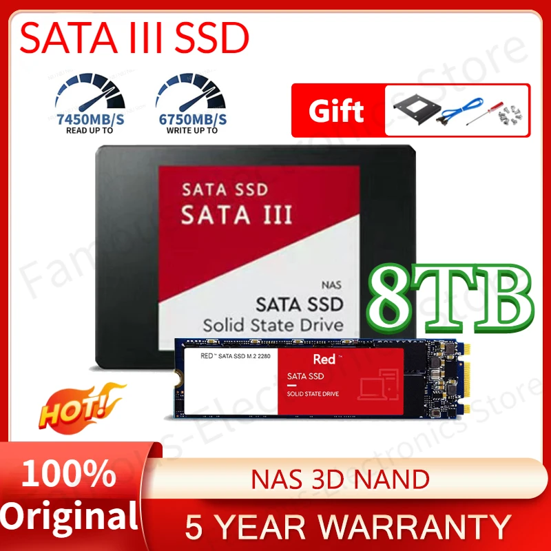 

Original Red SSD Internal Solid State Drive M.2 2280 NAS SATAIII Read Speed 7450MB/S 1TB 2TB 4TB 2.5" Hard Disk For Laptop PC