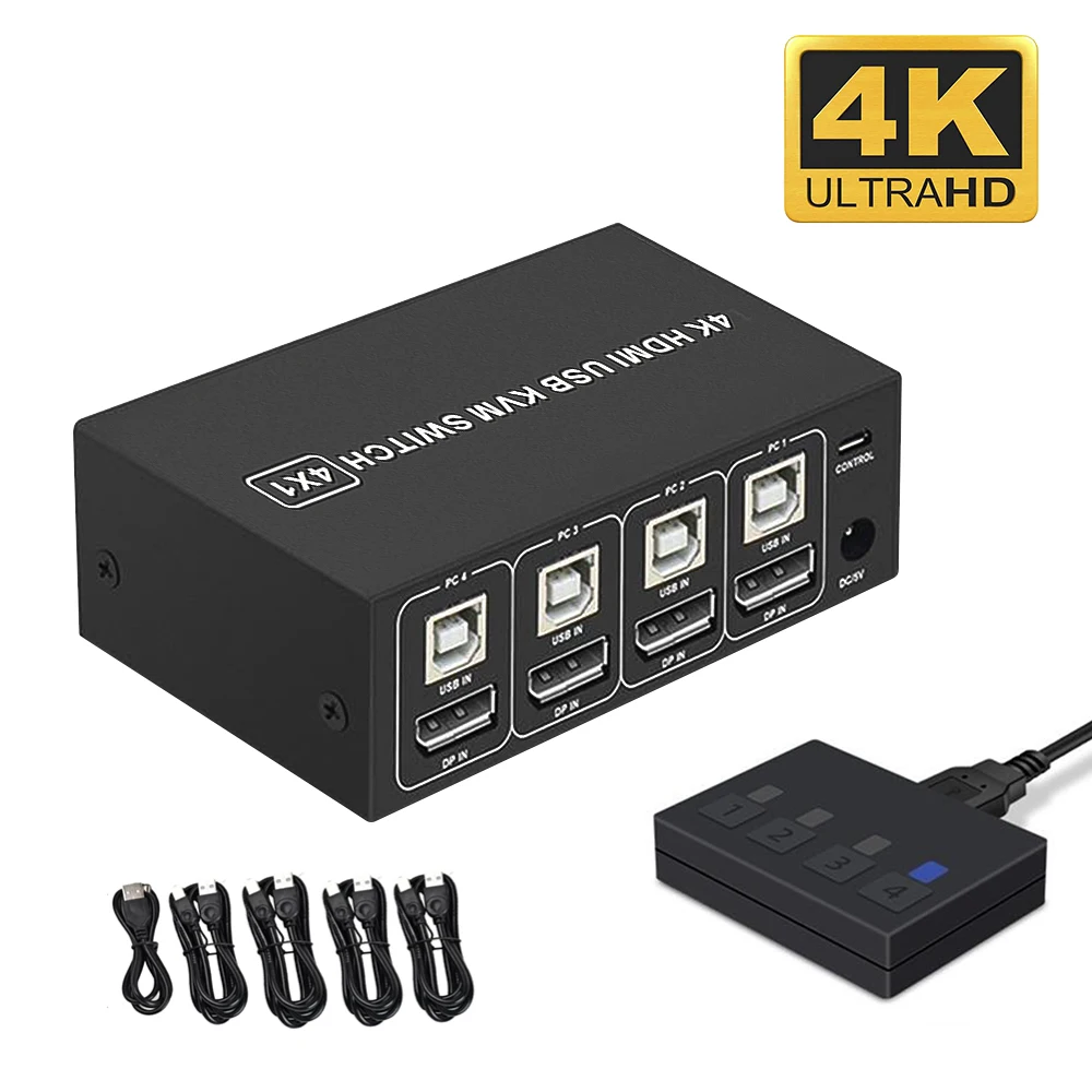 4K HDMI-compatible KVM Switch 4-port USB HDMI-compatible KVM Switch 4X1 4kX2K/60HZ HDCP 2.2 for PC laptop windows&macs