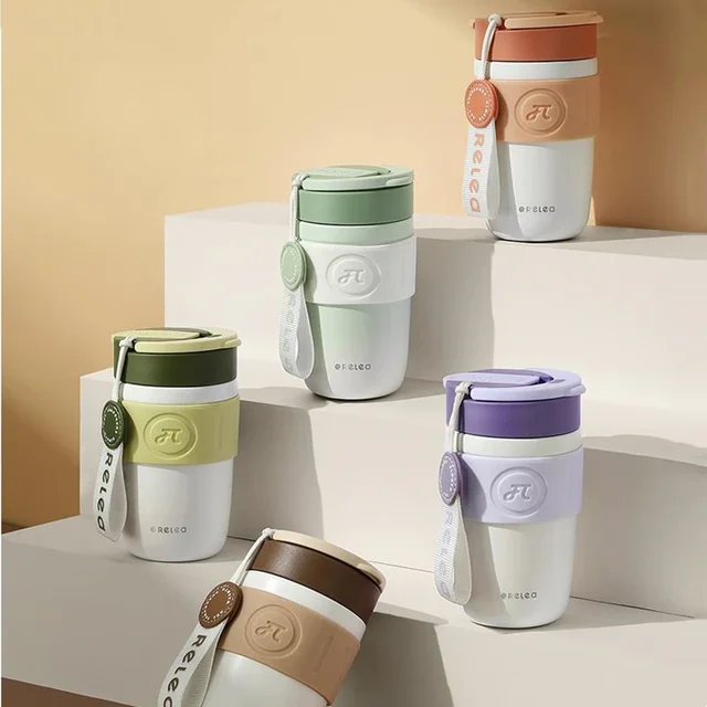 Travel Thermal Mug Ceramic Liners 316 Stainless Steel Thermo for Coffee Long-lasting Heat Preservation with Straws Water Bottle 6