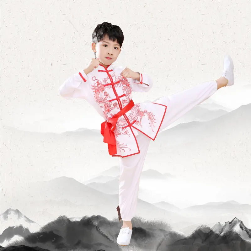 Children Kids Long Sleeve Dobok Wushu Kimono Judo Clothing Chinese Kung Fu Costumes Suit Tai Chi Martial Art Uniform