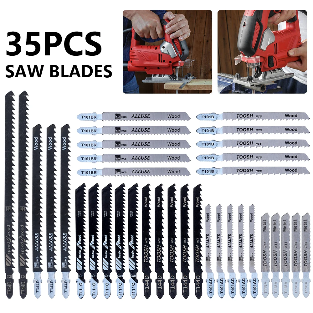 

35pcs Jig Saw Blade Set High Carbon Steel T-shank Fast Cut Down Jigsaw Blades Professional Jig Saw Cutter for Metal Wood Plastic