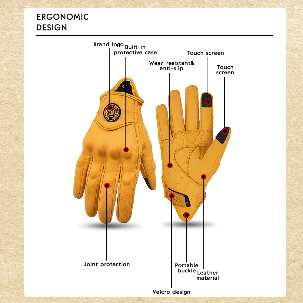 Vintage Leather Motorcycle Gloves - Durable, Anti-Slip, Unisex Summer Riding Accessory