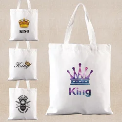 King Print Shopping Bag Daily Tote Bags Grocery  Hand Bag Canvas Shoulder Bags Machine Washable Lightweight Women Eco Cloth Bags