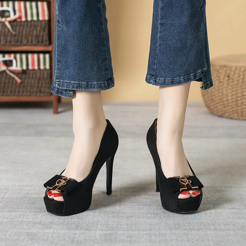 Sandalias De plataforma De gladiador con hebilla De Metal para Mujer, Zapatos De tacón alto fino para fiesta y Club, color negro, Verano