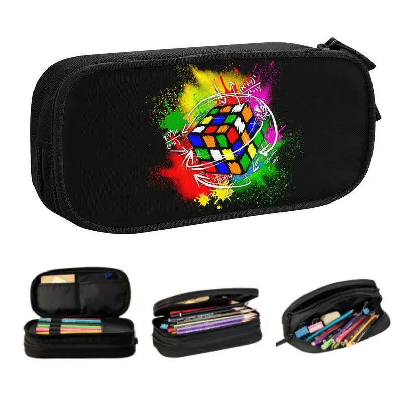 

Vintage Rubix Rubiks Cube Math Lover Pencil Case for Girls Boys Big Capacity Pen Bag Box Stationery
