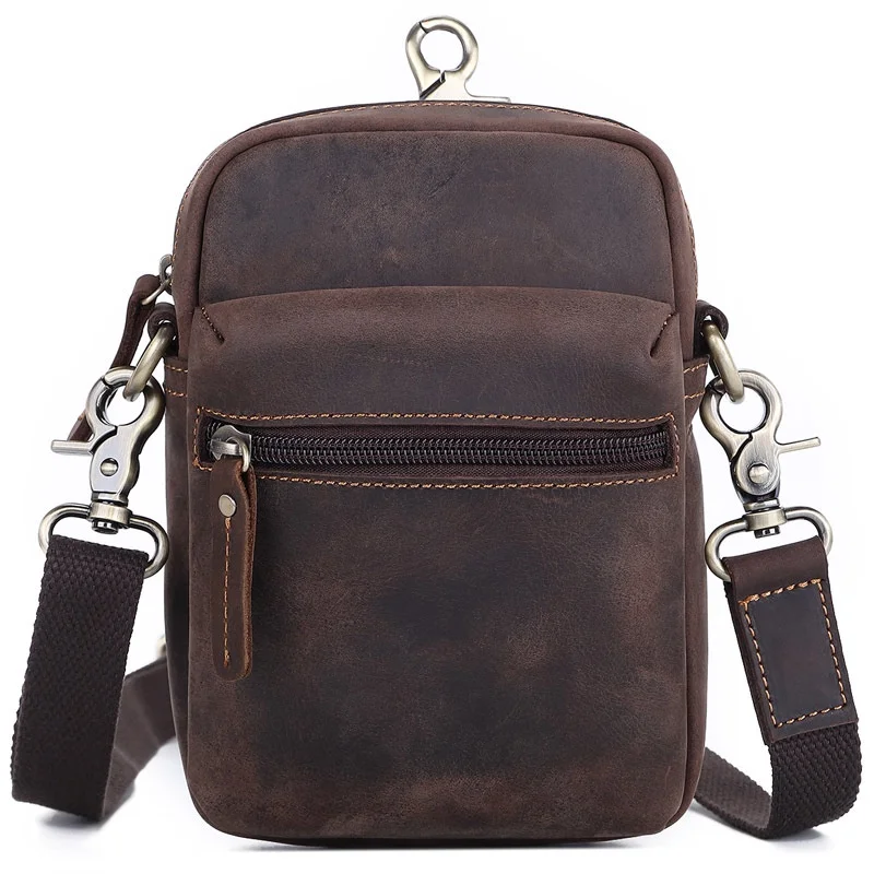 

GENODERN Multi-Functional Men's Leather Single-Shoulder Bag Crossbody Bag Retro Crazy Horse Cowhide Phone Belt Bag