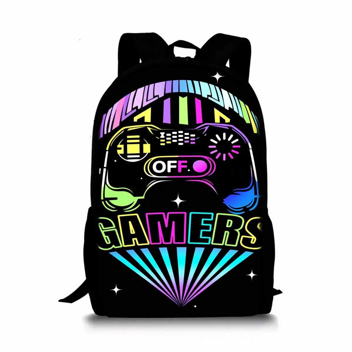 Gamepad cyberpunk 2D cartoon school backpack front view style A
