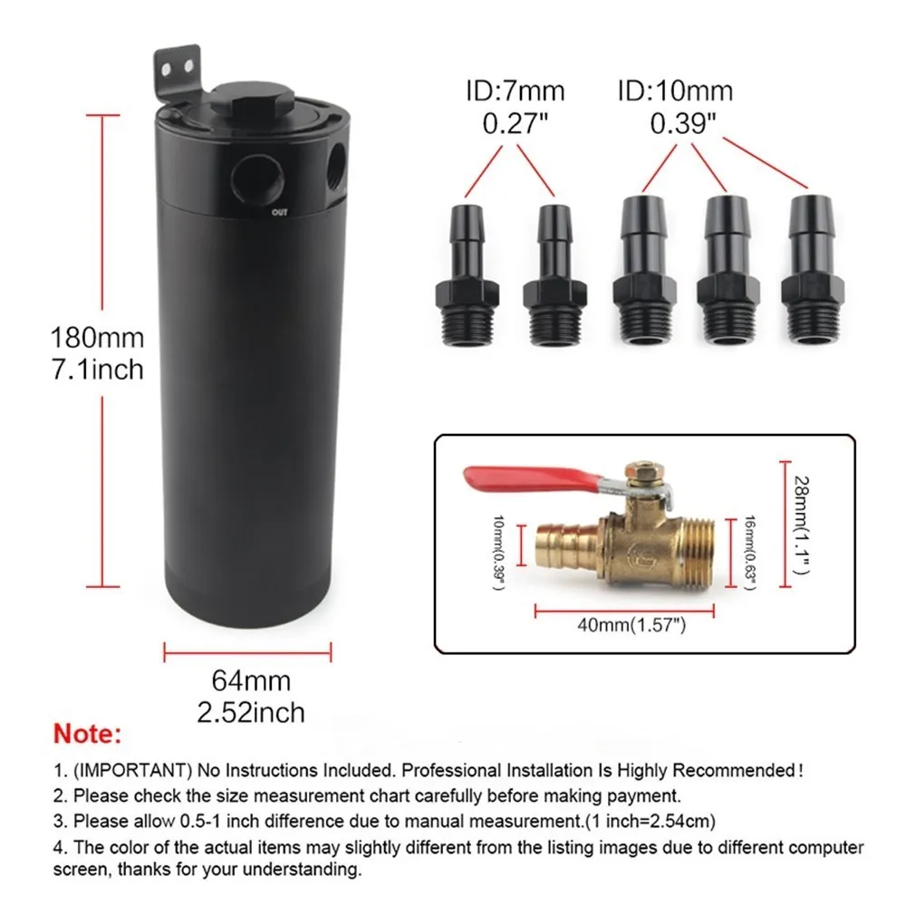 Universal Car Aluminum Baffle Oil Catch Can 2-port Tank Breather Filter Oil Separator
