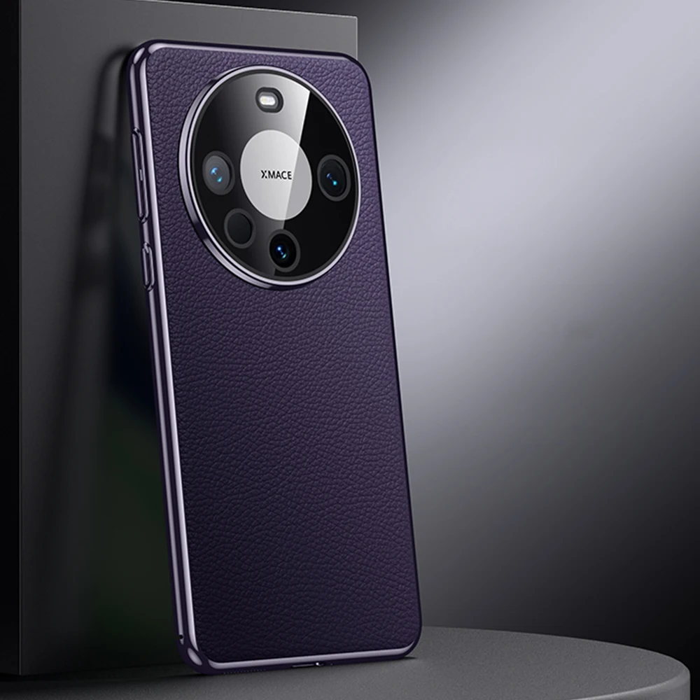 Luxury Leather Phone Case with Full Camera Lens Protection and Hard Plating Back Cover