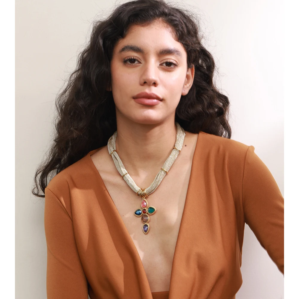 Yhpup Jewelry Necklace for Women Stainless Steel Polyester Chain Exquisite