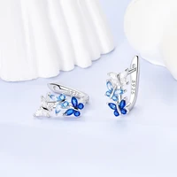 al 925 Sterling Silver Blue Zirconium Butterfly Earrings Colored Hoop Earrings Women Female Party Fine Earring Jewelry 2