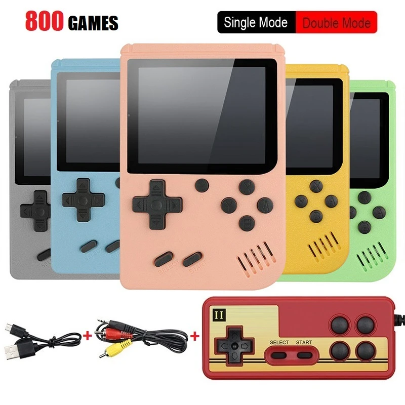 Portable Built-in 800 Retro Video Mini Game Console LCD Screen Handheld Controller Pocket TV AV Out 2 Players Kids Children Gift