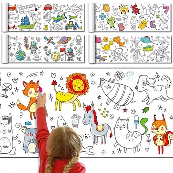 90cm Animal Children's Drawing Roll DIY Coloring Paper Roll Color Filling Graffiti Paper-cut for Kids Painting Educational Toys 1