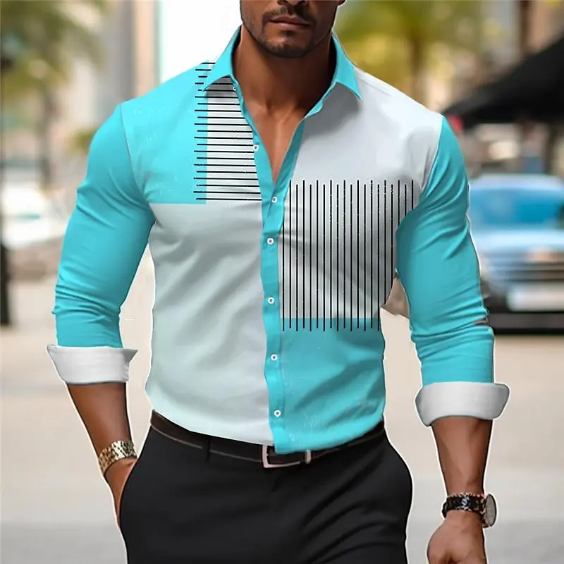 Color block striped men's business casual 3D printed shirt outdoor work daily wear spring and summer cuffed long-sleeved shirt color block heavy duty basketball hoop net anti whip indoor outdoor replacement баскетбольный мяч баскетбольное кольцо волейбол