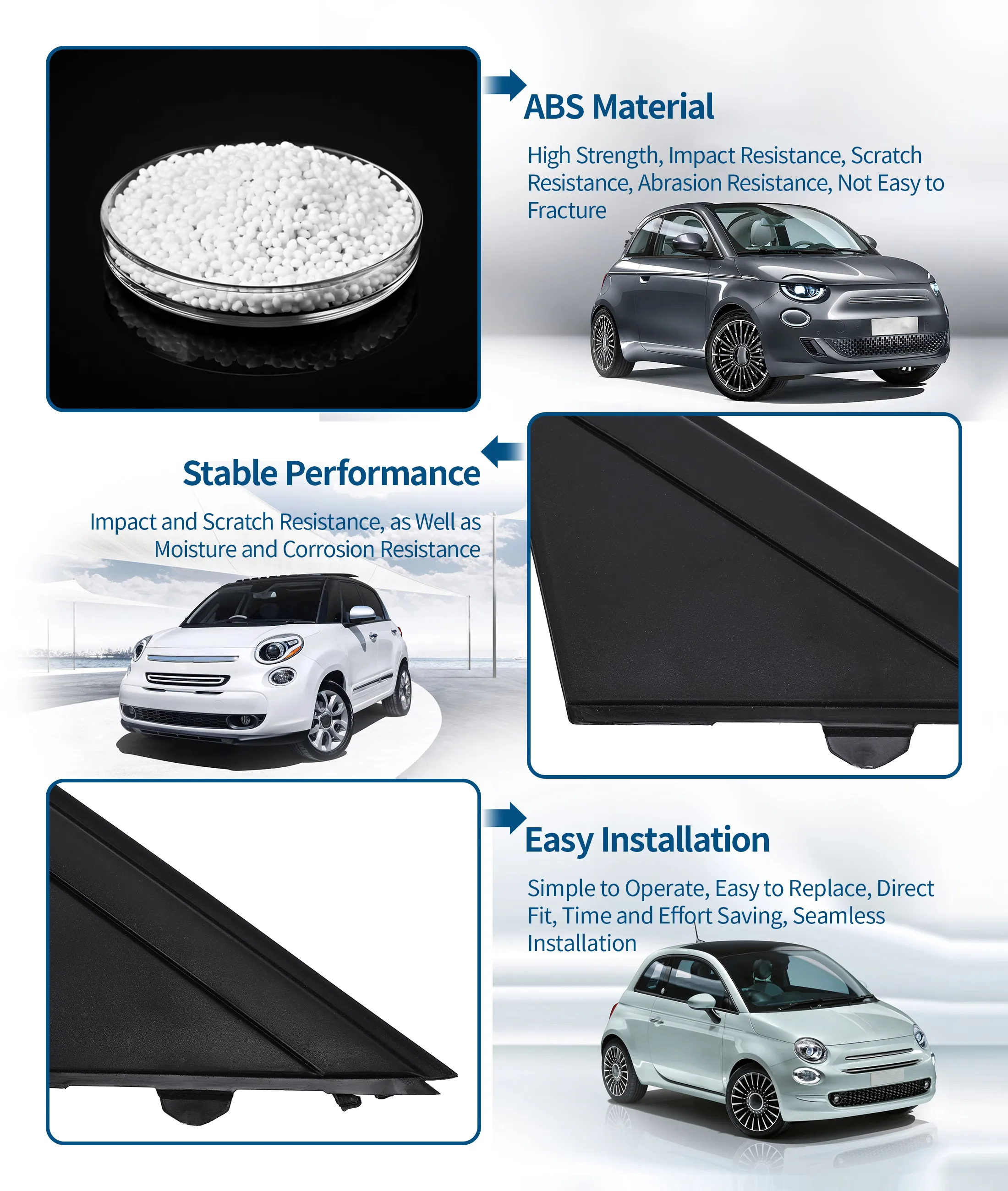 Molding Door Mirror Triangle plate Cover For FIAT 500 2012-2017