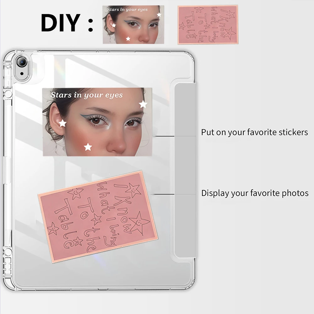 Crystal Clear Tablet Case with Pencil Holder and Auto Sleep Function