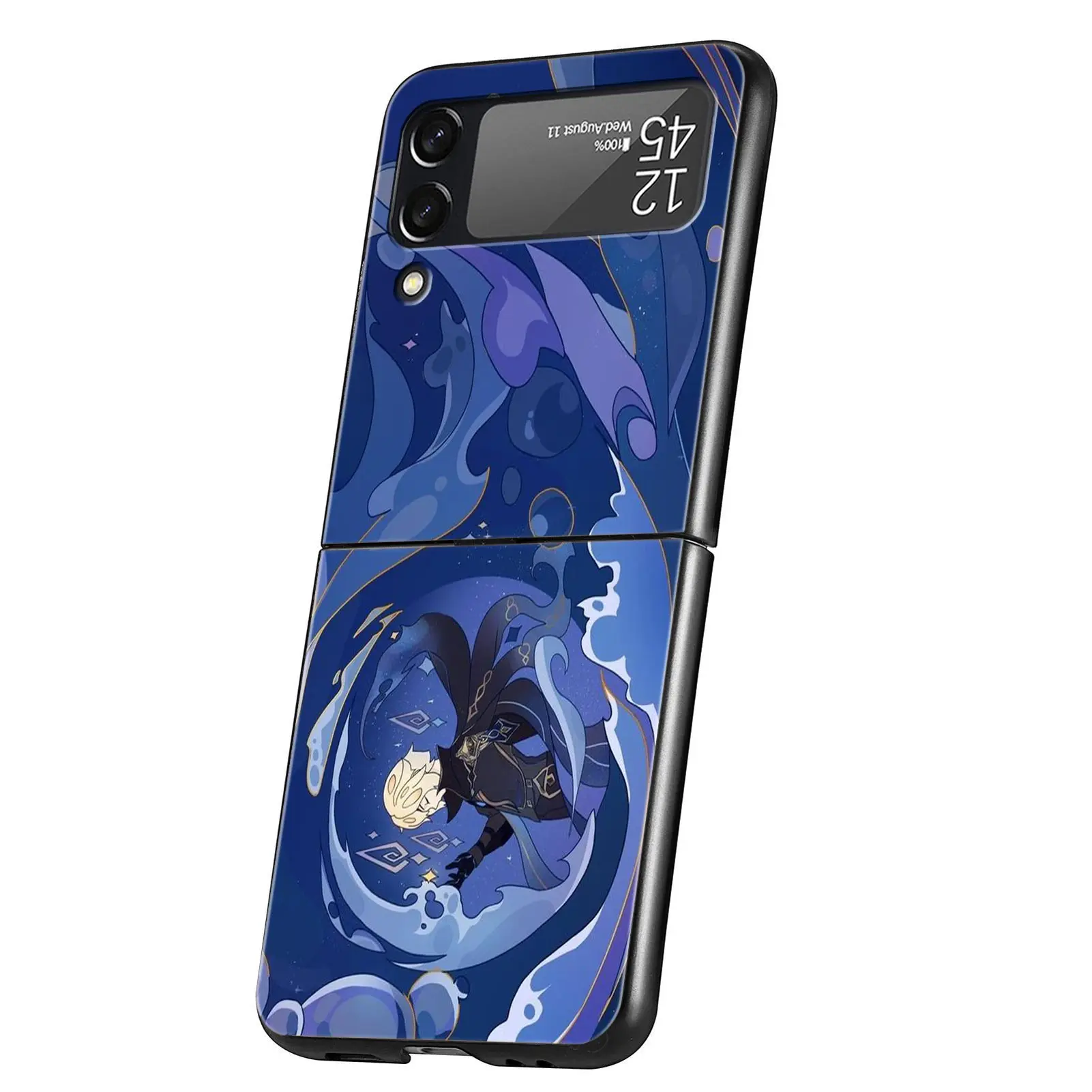 For Samsung Galaxy Z Flip 3 4 5 Hard Black Folding PC Phone Case Genshin Impact Cartoon Logo For Samsung Z Flip3 Back Cover