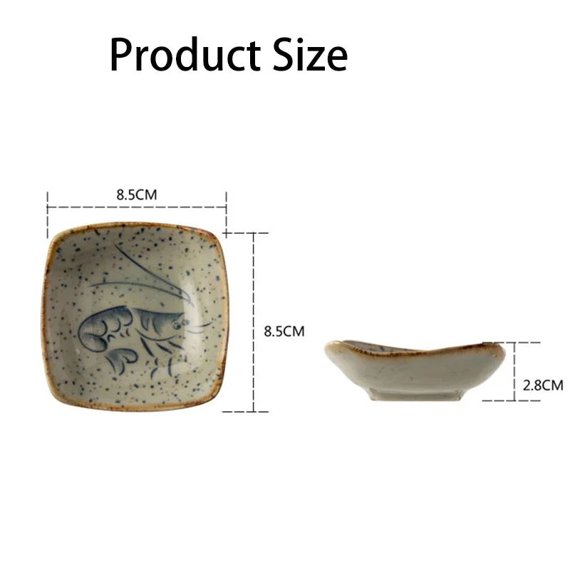 Japanese Vintage Ceramic Square Plate Creative Cartoon Seafood Sauce Dish Seasoning Plate Home Kitchen Tableware