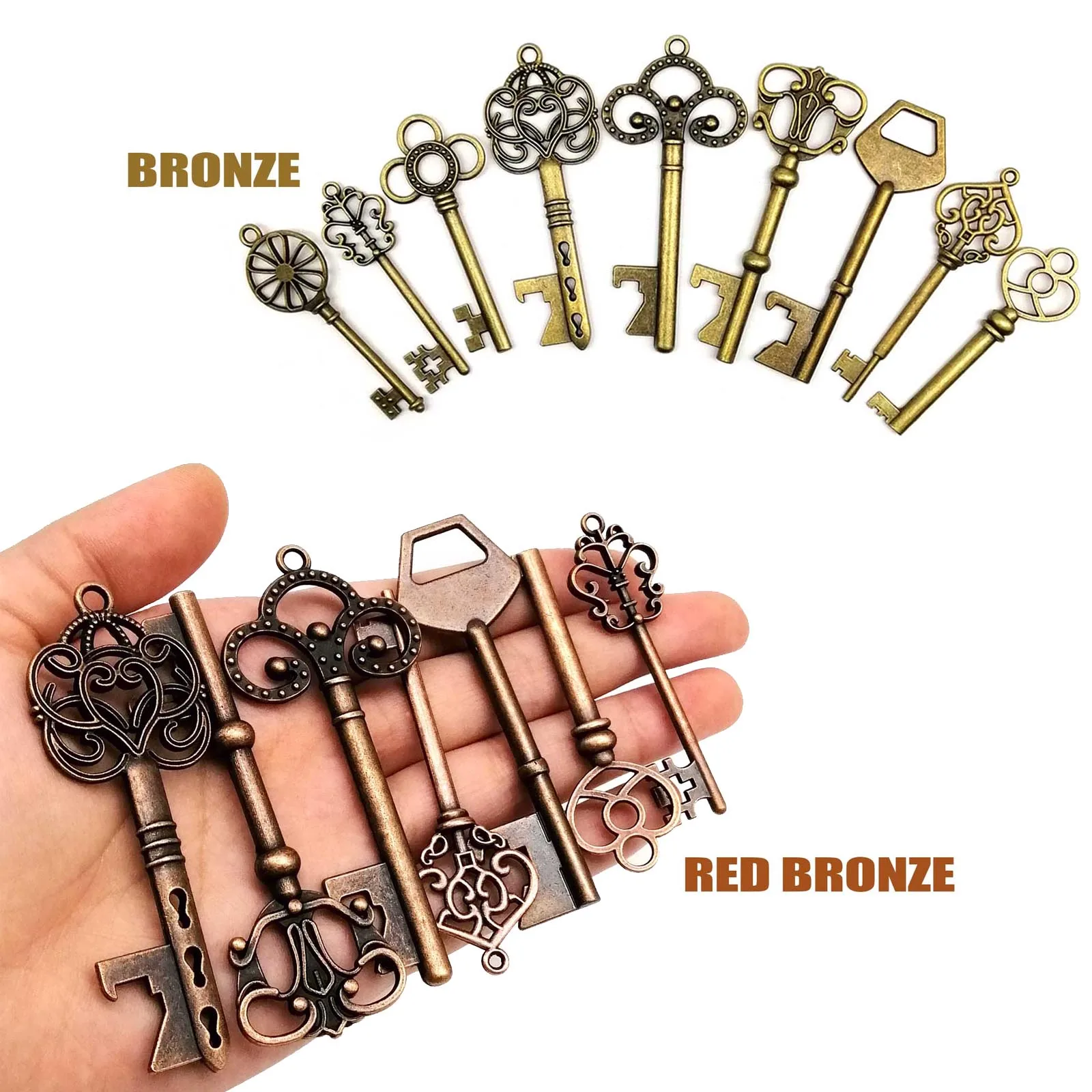 Decorative Vintage Key 9pcs/set Mix Kit Old Looking Retro Vintage Key Antique Brass Bronze Silver Decorative Steampunk Charms Pendant Jewelry Making
