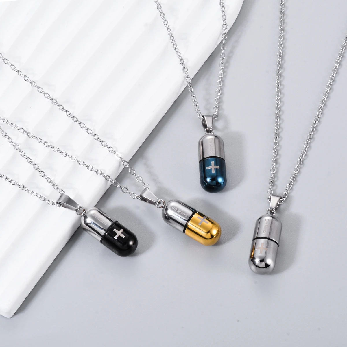 Fashion Pill Case Capsule Pendant Necklace Stainless Steel Mens Womens, 20inch Chain, Cross Medicine Keepsake Pendant Necklace 5