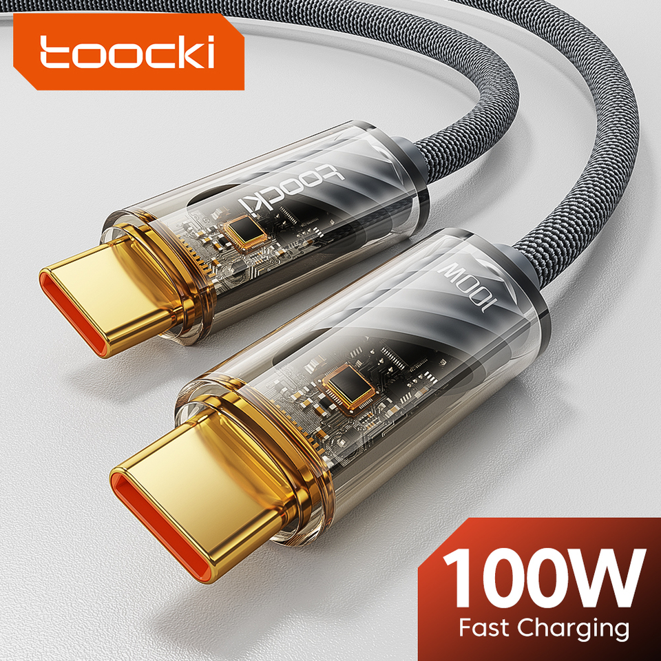 Toocki Transparent 100W USB Type C to USB C Cable for Macbook Samsung Huawei Xiaomi POCO PD Fast Charging 5A USB Type C Cable