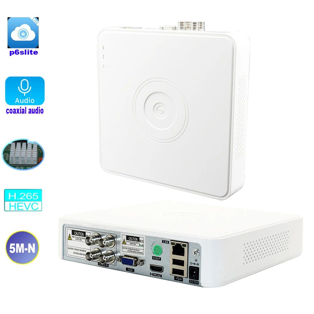 CCTV Security 4CH Channel 5M-N Coaxial Audio DVR AHD Hybrid 5 In 1 H.265 for 5MP 12.5Fps 1080P TVI CVI CVBS IP Camera P2P Onvif Network Video Recorder