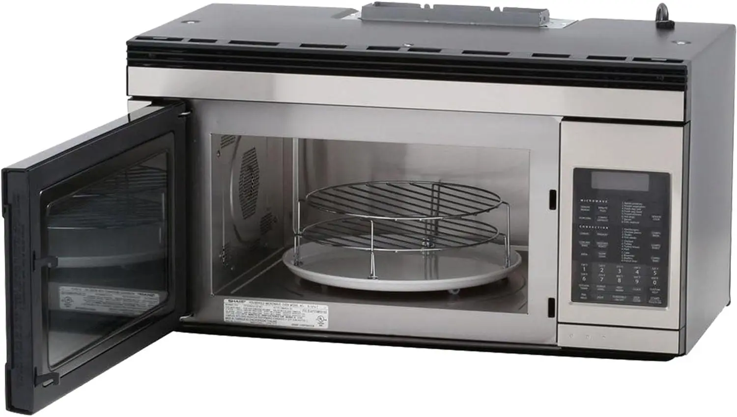 850W Over-the-Range Convection Microwave 1.1 Cubic Feet Stainless Steel Hood Light Powerful Fan Low and High Racks Included