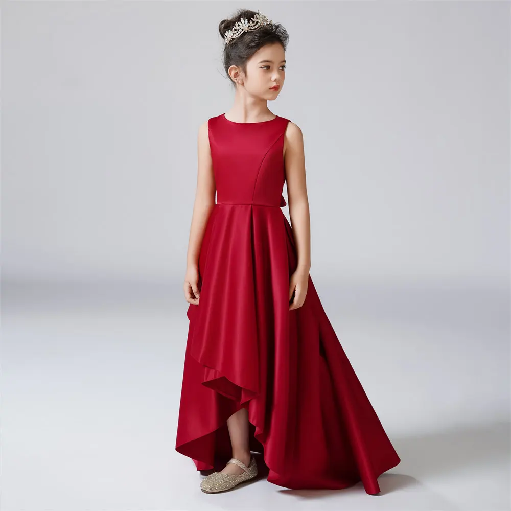 junior high low formal dress High Low Junior Bridesmaid Dress | Bow Straps Flower Girls Dress main image 0