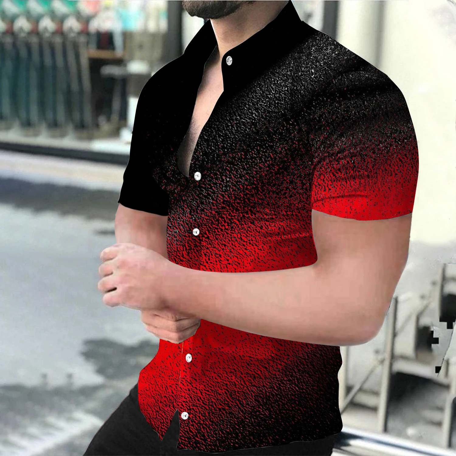 

Trendy Retro Personality Cool Top For Men's Short Sleeved 2024 Summer New Lapel Printed Fashionable T-Shirt MB1