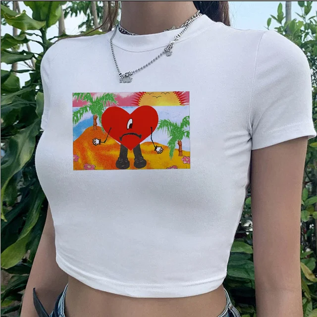 Camiseta Bratz Mujer streetwear Pareja Estética Blanco crop top Gráfica  tees