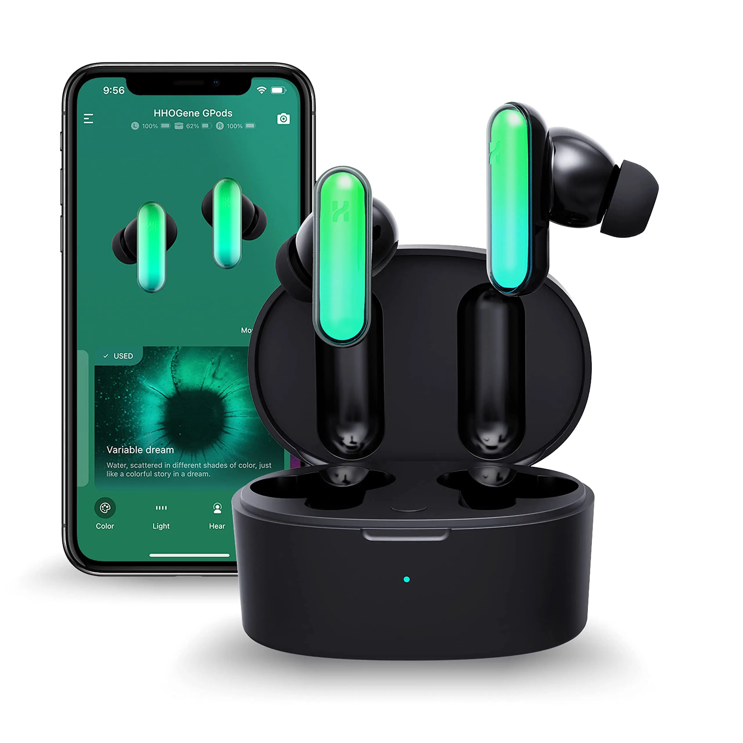 

MiZEAN x HHOgene gpods gift box: 300000 RGB LED Light Control wireless earbuds, ANC, Fast Charging, IPX4, Touch Control