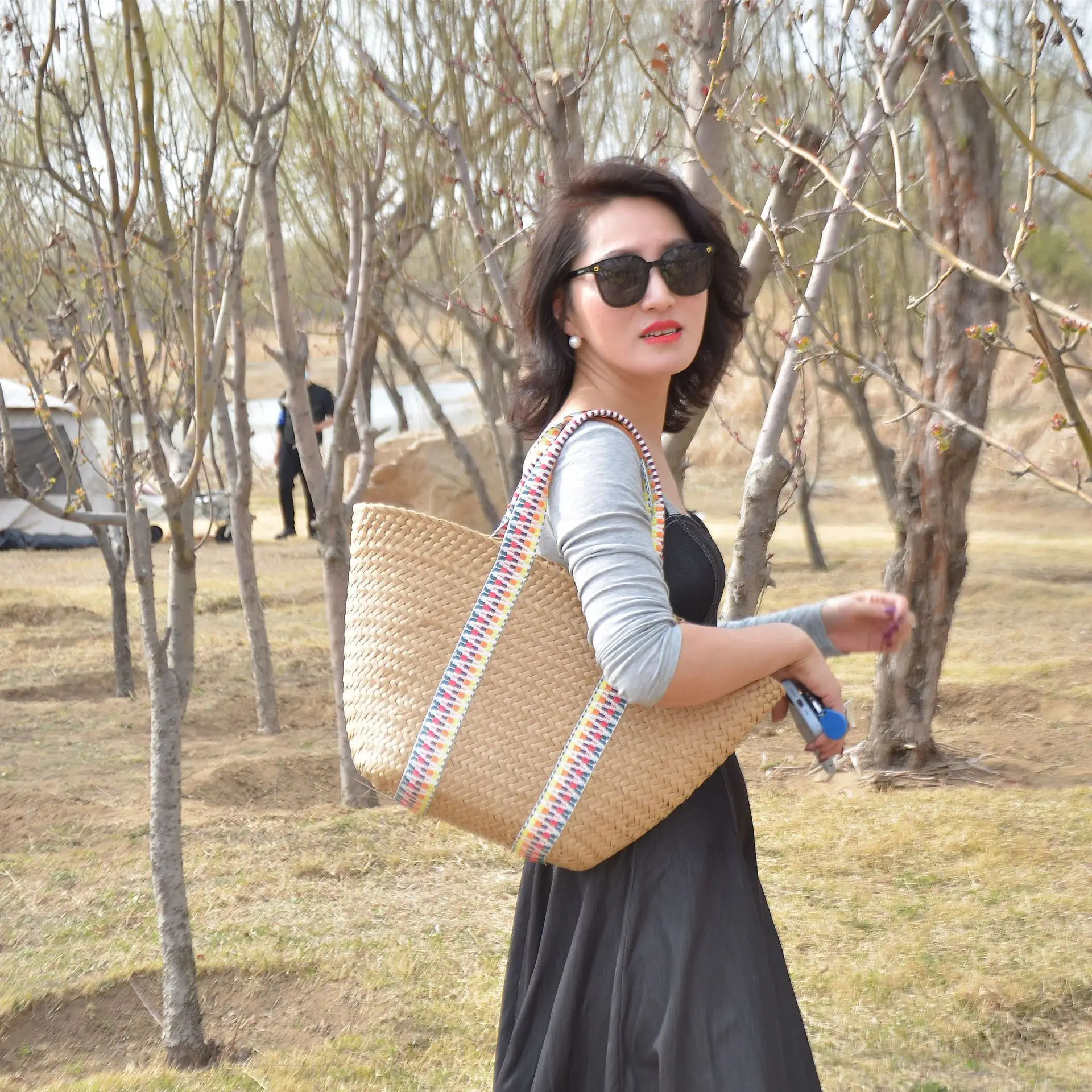 Ethnic Style Tote Bag with Large Capacity, Woven and Retro Handbag