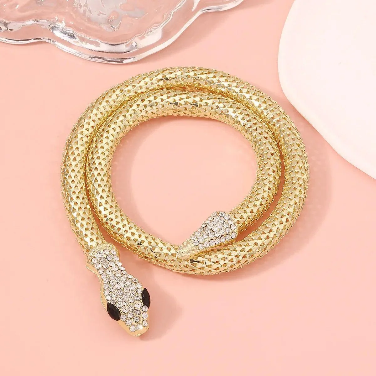 Fashion Collier Femme Jewelry Full Rhinestone Accessories gold silver Crystal Snake long Pendant Necklace