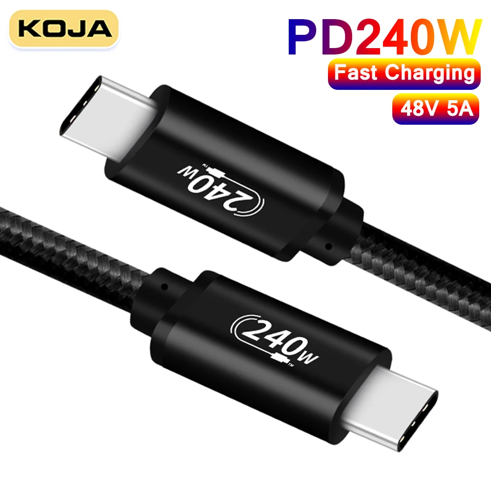 

KOJA USB C To USB C Cable PD240W 5A/48V Type-C Fast Charging Nylon Braided Cord For MacBook IPad Laptop Xiaomi Samsung Phone