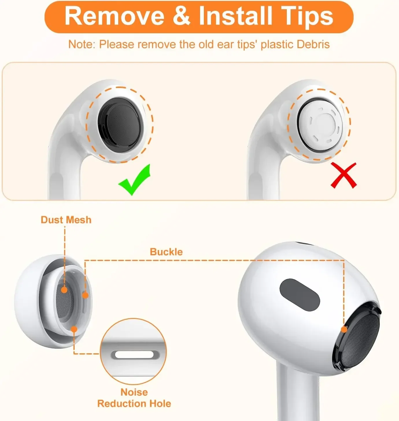 Replacement  Earbud Tips for Airpods Pro 1/2 Silicone Earphone Protective Cover Noise Reduction Pad Ear Tip for Air Pods Pro