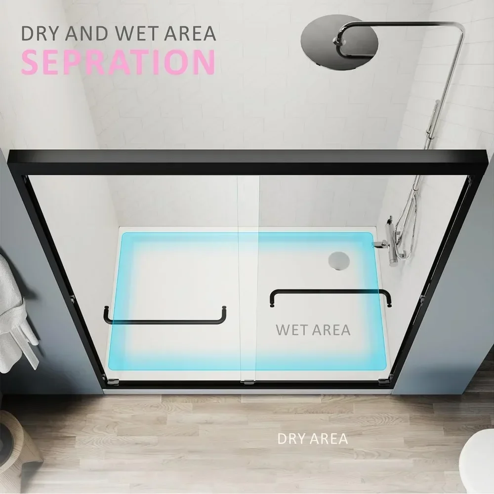 Shower Door 56-60 in W X 72 in H, Black Sliding Shower Glass Door Adjustable Semi Frameless Doors