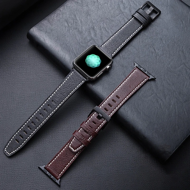 

Ремешок кожаный для Apple Watch, браслет из натуральной кожи для iWatch series 6 5 4 3 se 7 8 9 ultra 2, 44 мм 40 мм 45 мм 49 мм 38 мм 42 мм