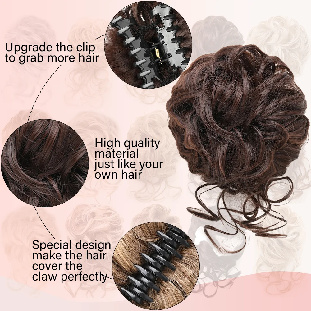 Synthetische unordentliche Dutt-Haarverlängerung, Klaue, Clip-in-Haarteil, Haarknoten, kurzes lockiges Haar für Frauen – Detail 4